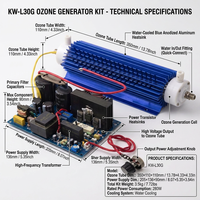 Kit générateur d'ozone en quartz refroidi par eau, réglable en continu, 30G/h, 280W, durée de vie continue de 12 000 heures pour le traitement de l'eau