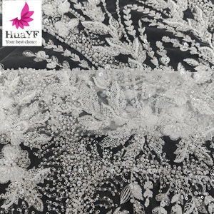 HY3357 Último Modelo de Encaje Francés Blanco con Bordado, Lentejuelas 3D y Perlas, para Vestidos de Novia Africanos Aso Ebi, Venta al por Mayor - Product Image 5