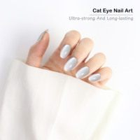 Faux ongles autocollants gris-blancs en ABS effet œil de chat, couvrance totale, 30 pièces, réutilisables