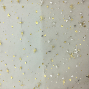 100% Polyester feuille or <span class=keywords><strong>croix</strong></span> étoile motif imprimé imperméable extensible <span class=keywords><strong>Tulle</strong></span> Net maille doublure tissu mémoire pour les filles - Product Image 3