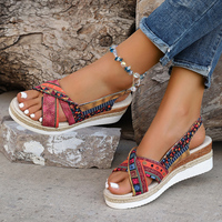 Sandales compensées d'été à bout ouvert en toile avec bande élastique et boucle – Tendance mode