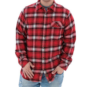 <strong>Men's</strong> Button Down Shirts Regular Fit Long Sleeve Casual Grey Red Plaid Cotton Flannel Shirts - Product Image 5