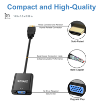 Adaptateur SOTAKO VGA 1080P Full HD Mâle-Femelle, Convertisseur Vidéo Plug & Play Noir pour Ordinateur Portable, PC, Boîtier TV, Moniteur, Projecteur