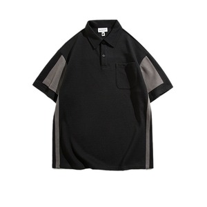 Color Blocked Drop Shoulder Heavyweight Short Sleeve Polo Shirt Cotton Custom Made Daily Wear Men's T-Shirt - Product Image 3