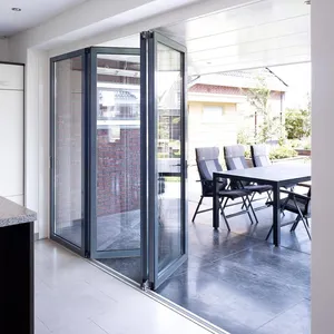 铝自动系统双层玻璃隔热钢化玻璃外墙双折入口手风琴门天井双折门