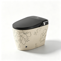 Toilette en céramique rétro avec motif floral de pivoine, WC monobloc de luxe à poser au sol pour salle de bain