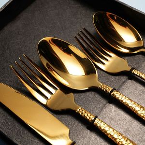 Custom Wholesale High Quality Design <b>Sets</b> 5Pcs Gold 430 Stainless Steel Restaurant Dinner <b>Cutlery</b> <b>Set</b> - Product Image 4