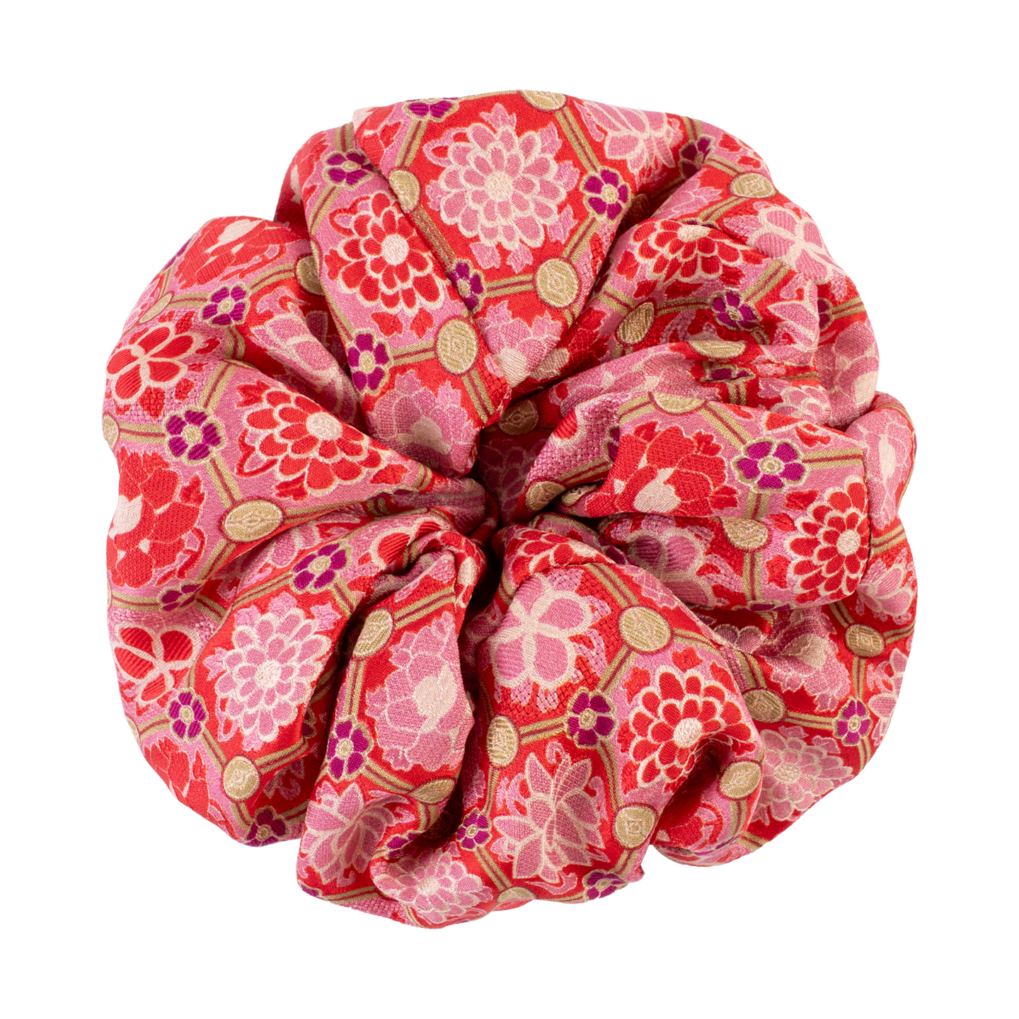 Chouchou pour cheveux en soie rouge Fleur Baoxiang