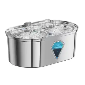 Custom finestra trasparente 3.5L in acciaio inox Pet gatti fontana di acqua con pompa dell'acqua Ultra silenziosa