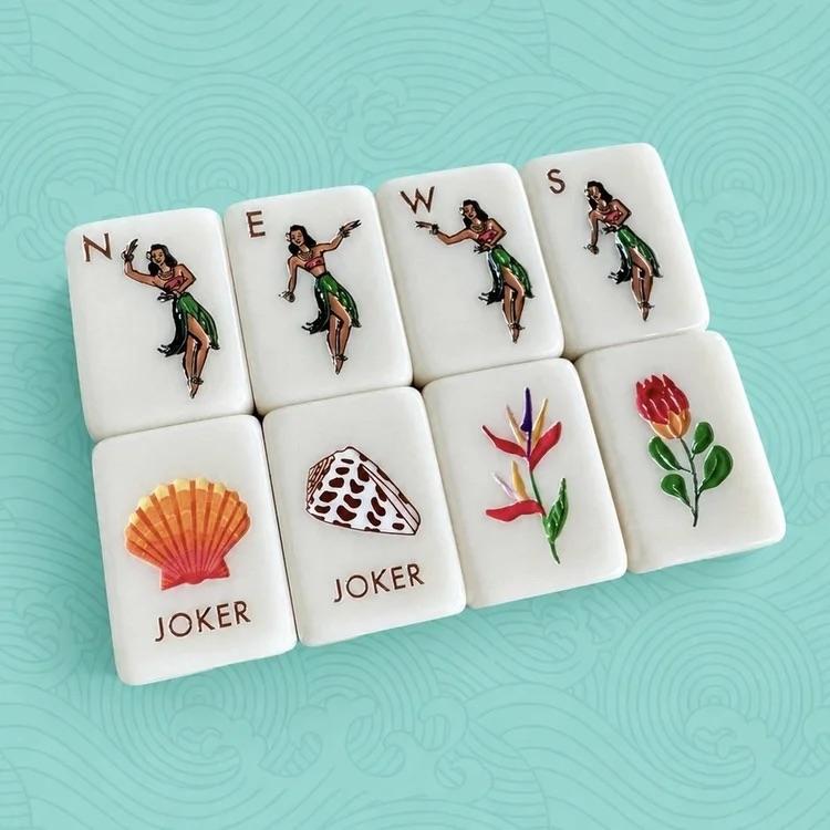 Tile Brown Lexury Pattern Tropical Hawaiian Acrylic Mahjong Tiles Palm Hibiscus Hula Shell ...