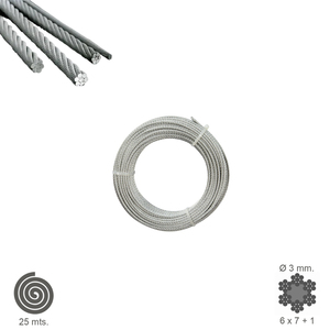 Cavo zincato 3 mm. Rotolo da 25 metri (non adatto per il sollevamento) - Product Image 1