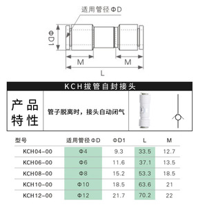 Raccord pneumatique auto-étanche Kch Quick Connector Kch04 06 08 10 12 00 pour tuyau d'air - Product Image 1