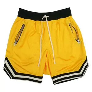 Vente en gros de shorts de basket-ball classiques vintage en maille de polyester pour hommes avec poches zippées shorts pour hommes