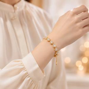 Colección de Pulseras de Cristal, 9 Estilos: Redondas, Corazón, Flor, Rectangulares, Halo, CZ, Chapado en Oro PVD de 18K, Juego de Pulseras para Mujer, Venta al Por Mayor - Product Image 3