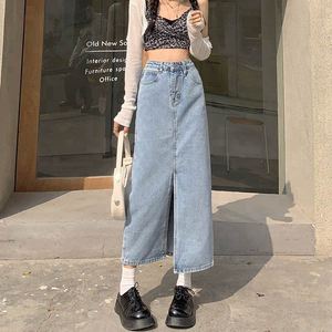 Gonna sottogonna in denim Yuhong da donna, vintage, a vita alta, a trapezio, estiva, streetwear, traspirante, in poliestere/cotone, lunghezza midi, con tasche - Product Image 6