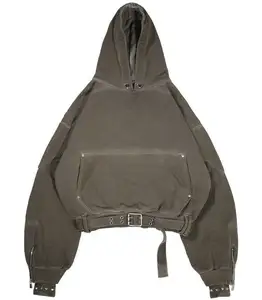 Fabricantes de ropa personalizada streetwear Sudadera con capucha sin cordón French Terry Oversized cropped HOODIE hombres con bolsillos