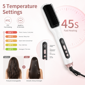<span class=keywords><strong>Brosse</strong></span> <span class=keywords><strong>lissante</strong></span> à vapeur professionnelle avec 5 réglages de température, chauffage rapide PTC, peigne lissant anti-brûlure - Product Image 4