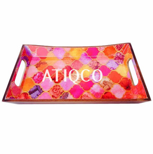 Hấp dẫn màu hồng hoa tròn <span class=keywords><strong>MDF</strong></span> khay sơn in nhiều màu | thực phẩm trang trí phục vụ khay gỗ Đồ dùng nhà bếp - Product Image 3