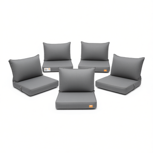 Juego de 4 Cojines para Sillas de Exterior de Tela Oxford Gris, de Espuma y Fibra, Duraderos, Rectangulares, Extraíbles, Lavables, para Todas las Estaciones - Product Image 1