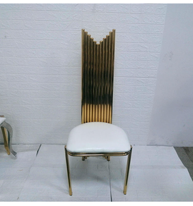 เก้าอี้รับประทานอาหารสแตนเลสด้านหลังสูงหรูหราเก้าอี้จัดเลี้ยงงานแต่งงานวางซ้อนกันได้สีทอง - Product Image 2