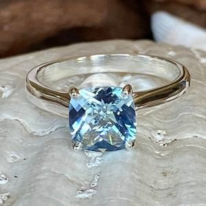 แหวนอะความารีนทรงคุชชั่น วินเทจ ชุบทอง S925 ของขวัญวันแม่ วันเกิด ของขวัญวันครบรอบแต่งงาน อุปกรณ์สำหรับเจ้าสาว - Product Image 2