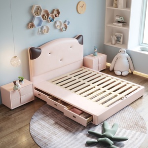 Thuis Slaapkamer Meubilair Modern Ruimtebesparend Houten Design <span class=keywords><strong>Bed</strong></span> Uitstekend Comfortabel Gestoffeerd Frame Leren Meisjes <span class=keywords><strong>Bed</strong></span> Voor Kinderen - Product Image 3