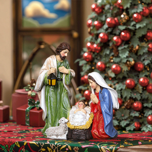 Statuette in Resina del Presepe con Gesù Bambino, Ornamenti Religiosi, Scena della Natività con Pecore, Regalo Natalizio per la Casa - Product Image 2