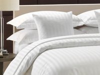 SANHOO 100% coton blanc rayure housse de couette taies d'oreiller ensembles hôtel draps de lit 4 pièces ensemble de literie