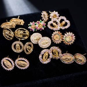 EC1812-<span class=keywords><strong>Mini</strong></span> <span class=keywords><strong>pendientes</strong></span> de oro de 18k con zirconia cúbica, joyería fina con incrustaciones de Diamante, para Madre María, Virgen de Guadalupe, san Benito - Product Image 2