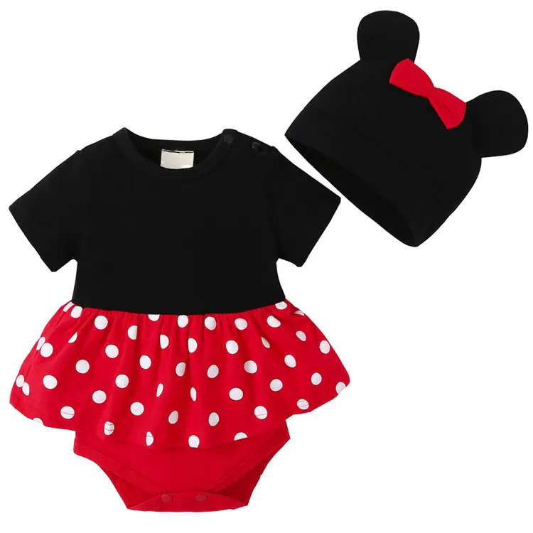 Baby clothes baby girls' rompers+hat cartoon mickey sets 100% cotton fabric