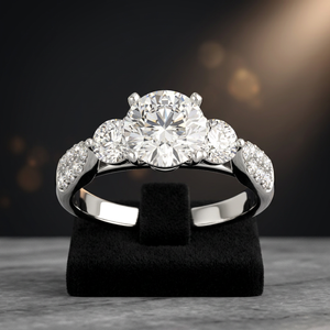Anillo de Tres Piedras con Diamante Cultivado en Laboratorio Certificado por IGI, Corte Brillante, Piedras Laterales, Estilo Minimalista, Oro 10K/14K/18K, Plata 925/935, para Boda - Product Image 1