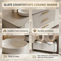Écran LED mural moderne, miroir, meuble-lavabo en bois pour salle de bain, résistant à l'eau, écologique, vasque en céramique cuivrée, tiroirs