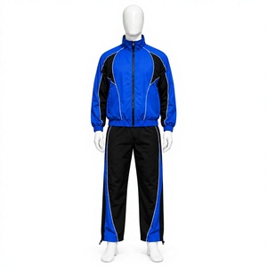 Ensemble de survêtement coupe-vent pour homme, bleu et noir, manches longues, fermeture éclair, 100 % polyester, séchage rapide, coupe classique - Product Image 1