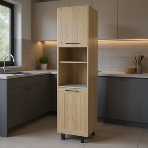 Light <b>Pine</b> Kitchen Pantry Cabinet With Open <b>Shelves</b> Modern Storage Solution For Kitchen - Product Image 2