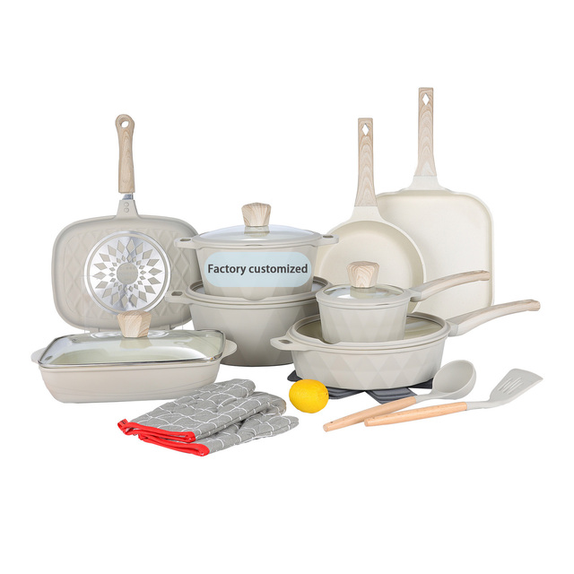 Wholesale 21 Pcs Ceramic Non Stick Cookware Set Aluminum Induction Bottom Bakelite Handle Kitchenware Pots