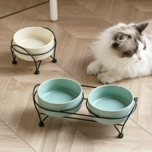 Support en fer noir incurvé pour gamelle surélevée, gamelle simple ou double en céramique brillante, gamelle ergonomique pour chat avec support cervical pour animaux de compagnie - Product Image 1