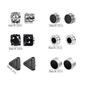 <b>Magnetic</b> Studs <b>Earrings</b> Trendy Roman Numeral | Black Zircon Stainless Steel Non-Piecing Studs | Korean Style Jewelry <b>for</b> <b>Men</b> - Product Image 3