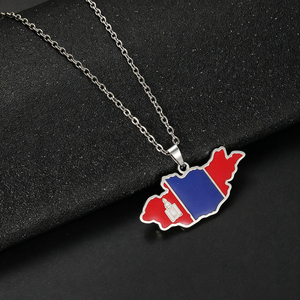 Colliers à chaîne maillons avec carte de la <span class=keywords><strong>Mongolie</strong></span> plaqués or 18 carats, pendentif <span class=keywords><strong>drapeau</strong></span> mongol en émail en acier inoxydable - Product Image 2