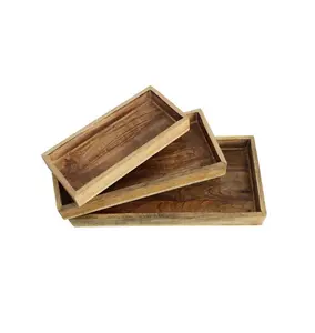 Simple Design Recangle Wood Serving Tray Set of 3 Manufacturer New Design Mango Wood Table Serving Tray Supplier
