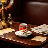 Ensemble tasse et soucoupe à expresso vintage Campbell's Soup Can, 90 ml, en porcelaine, style Andy Warhol Pop Art, avec poignée dorée, réutilisable, écologique, en céramique