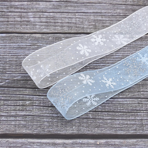 Ruban en polyester bleu doux, écologique, fait main, motif flocon de neige, 63 mm, 10 yards, pour accessoires pour cheveux et emballage cadeau de Noël - Product Image 3