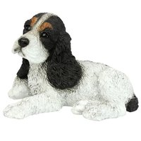 Kawaii – Statue de chiot et chien en résine artisanale, Cocker noir et blanc