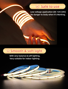 Bande lumineuse flexible COB à CRI90 élevé, 480 LED, 5 mètres, 12V, bande LED pixel, 10W/M, 8mm, éclairage d'armoire, bande LED COB 24V, en stock - Product Image 3