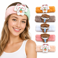 Headband Boneka Kelinci Lucu untuk Wanita dan Anak Perempuan, untuk Spa, Cuci Muka, dan Ikat Rambut, dengan Motif Wortel dan Ikan, dari Bahan Microfiber Bergaris, Kawaii, Grosir
