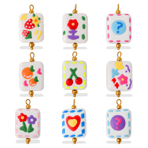 Colgante cuadrado pintado a mano con diseño de flor, fruta y signo de interrogación, accesorios de joyería DIY para la elaboración de collares. - Product Image 5