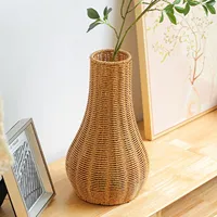 Vas Bunga dari Bambu dan Kayu, Vas Rumah Rotan, Pot Tanaman, Wadah Rangkaian Bunga untuk Dekorasi Meja Rumah