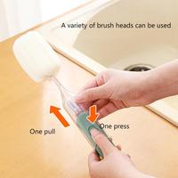 Nouvelle conception de cuisine, brosse de nettoyage multifonctionnelle 5 en 1, longue poignée en plastique, éponge, raclette, brosse détachable pour les crevasses, brosse pour tasses