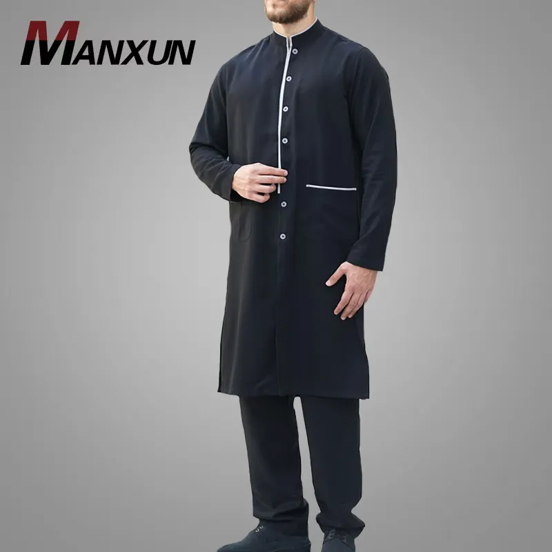 Factory Sale Islamische Herren bekleidung Sanftes Design Langer Rock mit Hosen Lässig Zweiteiler Malaysia Kurta Muslim Thobe Daily Wear