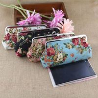 Baru dompet koin wanita gadis bunga dicetak kanvas dompet pemegang kartu dompet koin Clutch tas tangan perempuan tas