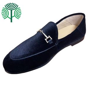 Mocassins plats pour femmes en velours et cuir d'agneau, chaussures décontractées à bout rond, personnalisables - Product Image 1